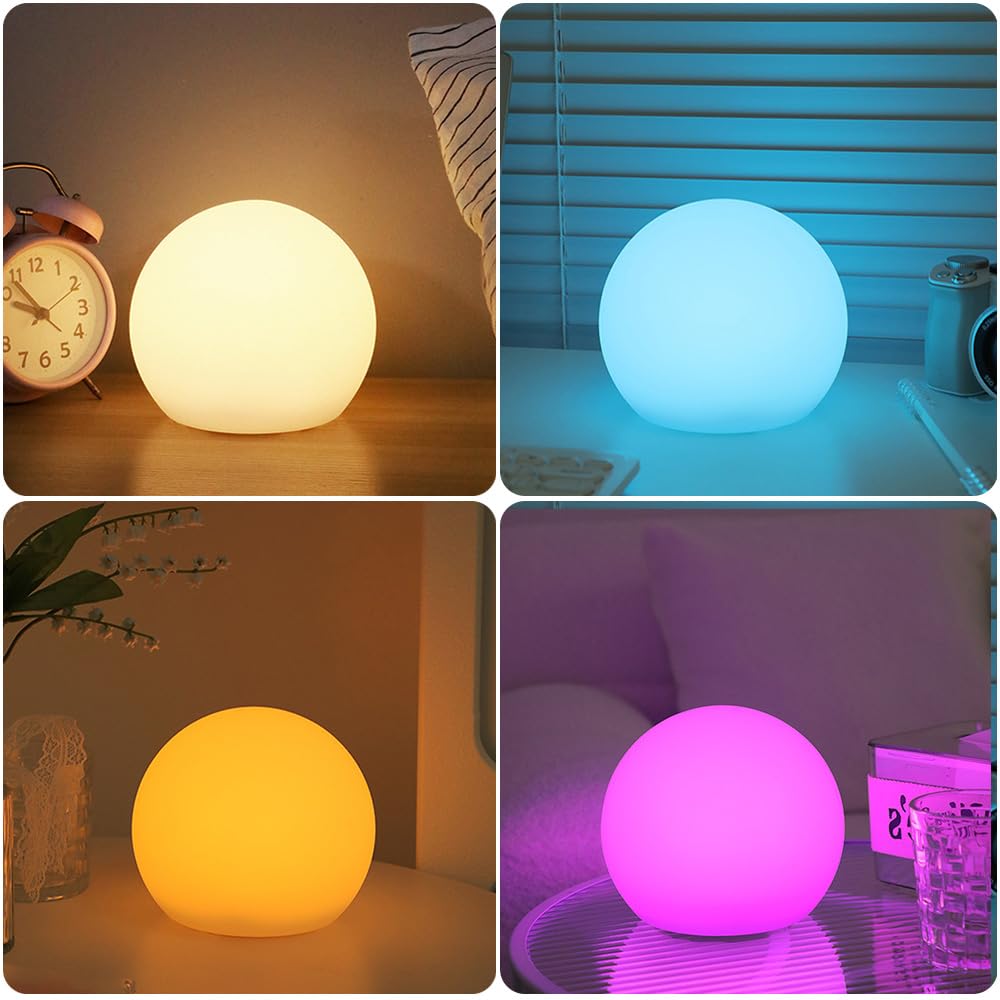 Lampa LED z kulą kulową, 15 cm kula świetlna LED dla dzieci, 16 ściemnianych kolorów i 4 tryby, świecąca kulowa lampa nastrojowa z pilotem, ładowalna kula nocna lampy, wodoodporne, zewnętrzne globusy