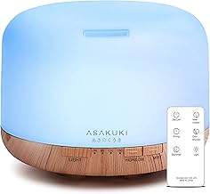 ASAKUKI 500ml Essential Oil Diffuser, 5 in 1 Premium Ultrasonic Aromatherapy Fragrant Oil Vaporizer Humidifier with Remote Control, 3 Timer and Auto-Off Safety Switch, 7 LED Light Colors