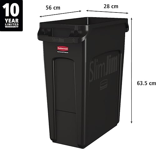 Vista 45 de Rubbermaid Commercial Products Slim Jim - Basurero rectangular de plástico con canales de ventilación, 23 gal, gris (FG354060GRAY)