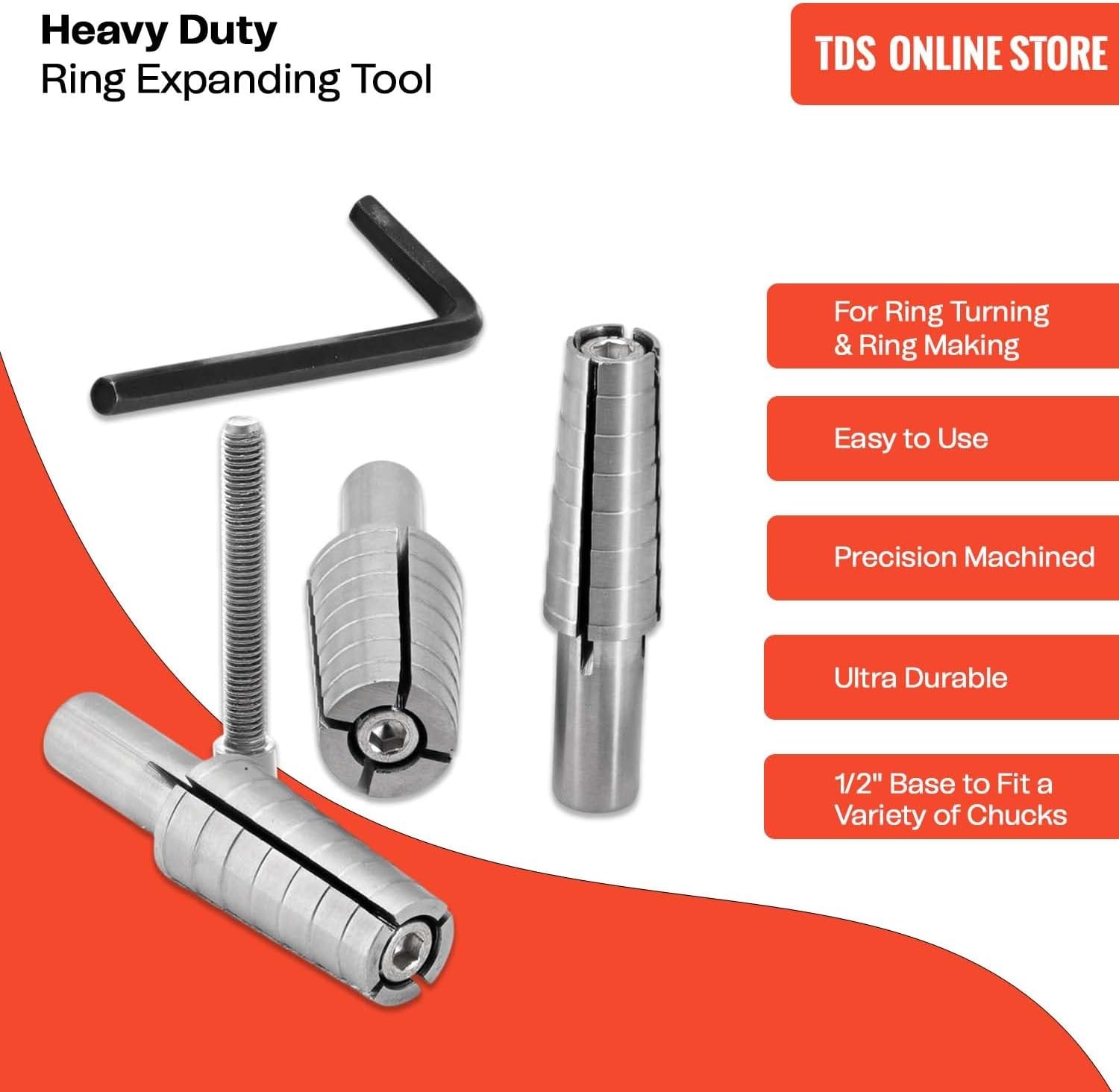 Set of 3 Expanding Ring Mandrels with Hex Allen Key, Premium Stainless Steel Heavy Duty Ring Shaper Tool