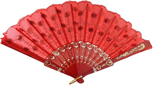 Miniatura 1 de Abanico Decorativo RojoAbanico Decorativo Rojo, Abanico de Mano Rojo, 9 pulgadas