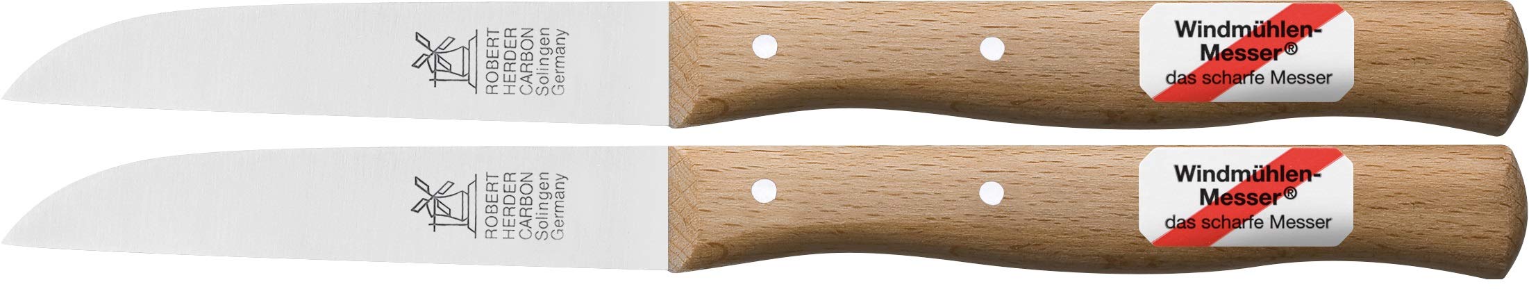 2 x Gemüsemesser, kleines Küchenmesser mit Holzgriff, Schälmesser, 8,5 cm Herder Windmühlenmesser Klassiker mittel