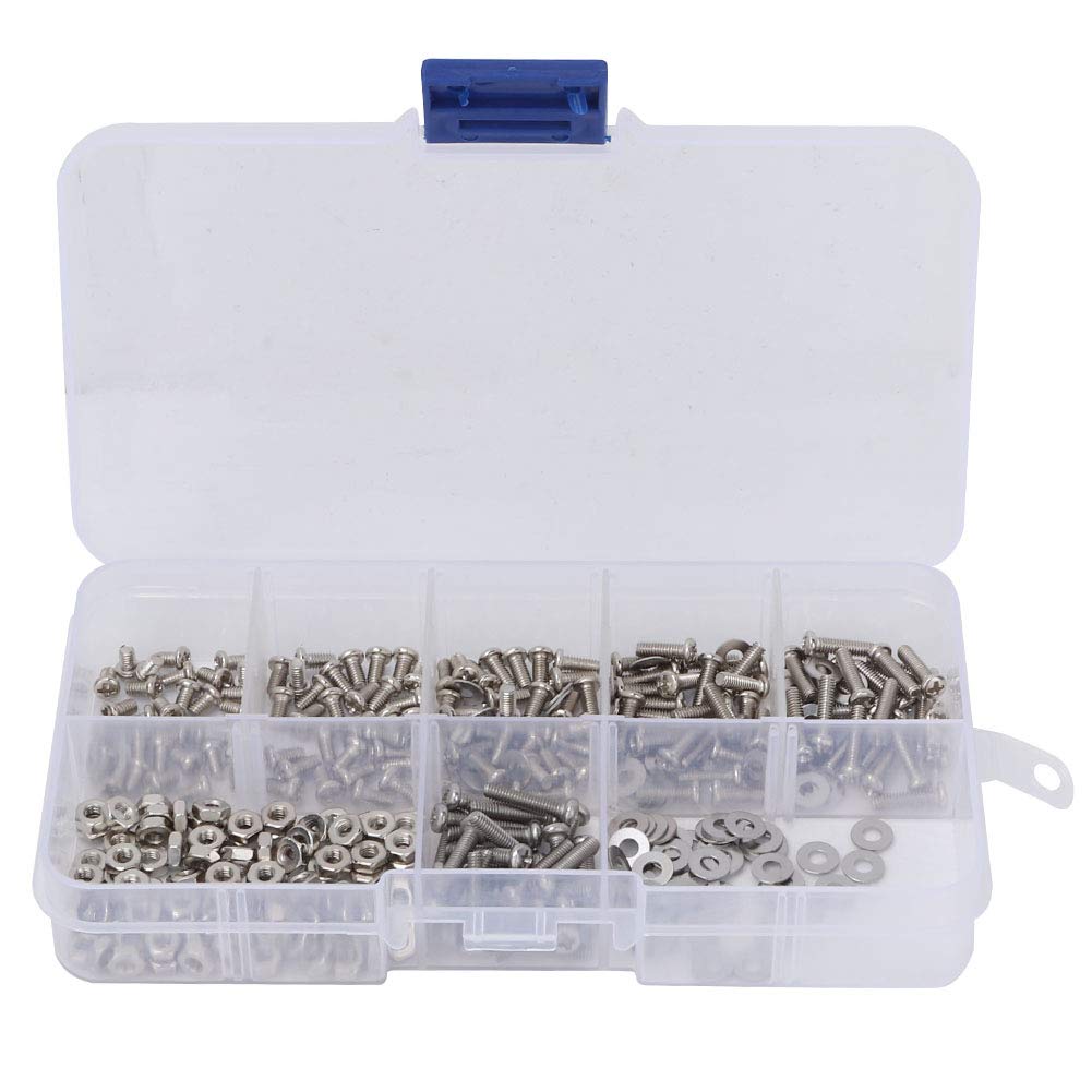 Tornillos M2.5, Kit Surtido de Tornillos M2.5 Cruz Tornillo de Acero Inoxidable Tuerca 360 Piezas Juego Surtido de Arandelas