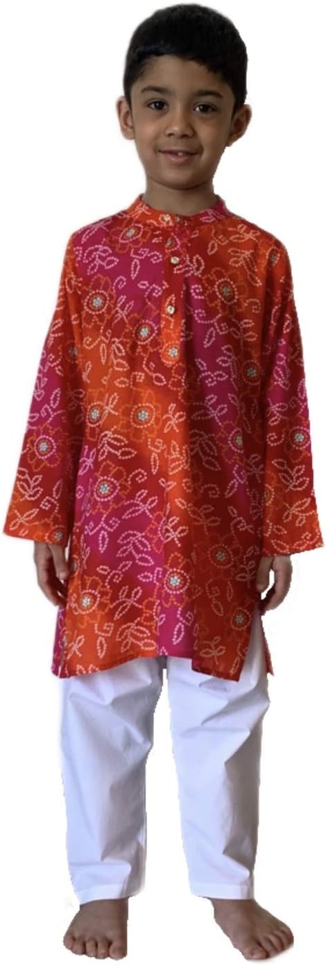 Flawnt Bandhej Colorful Cotton Kurta Set for Toddler Boys