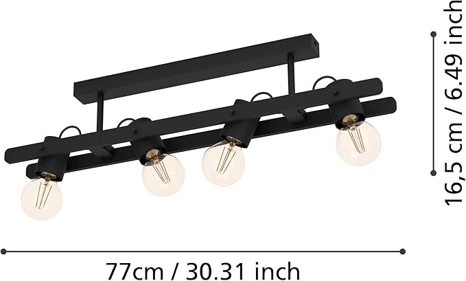 Eglo EGLO Plafondspot Plimsoll, 4-vlammige plafondlamp met draaibare spots, plafondlamp van hout en metaal in zwart, FSC100PA, plafondspot met E27-fitting photo 3