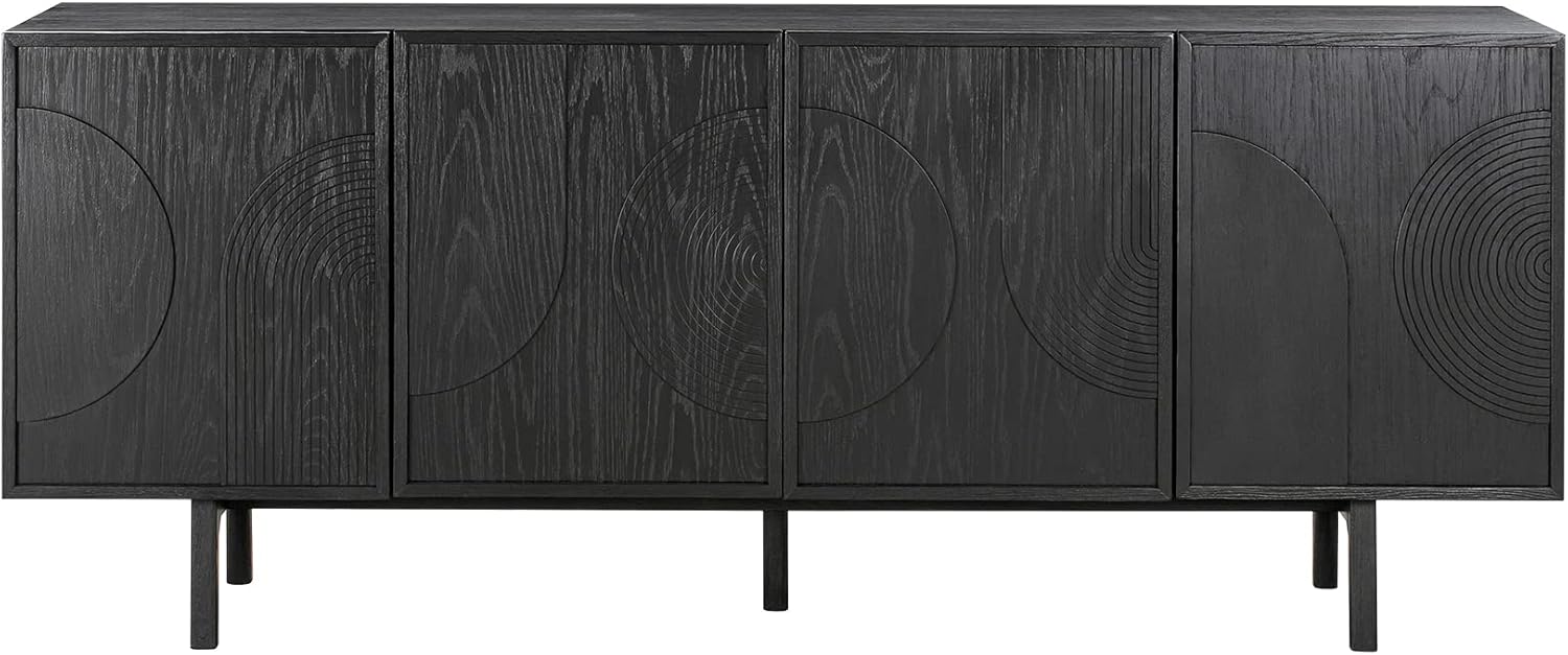 Armen Living Holland 4 Door Sideboard Buffet in Black Brushed Oak Wood