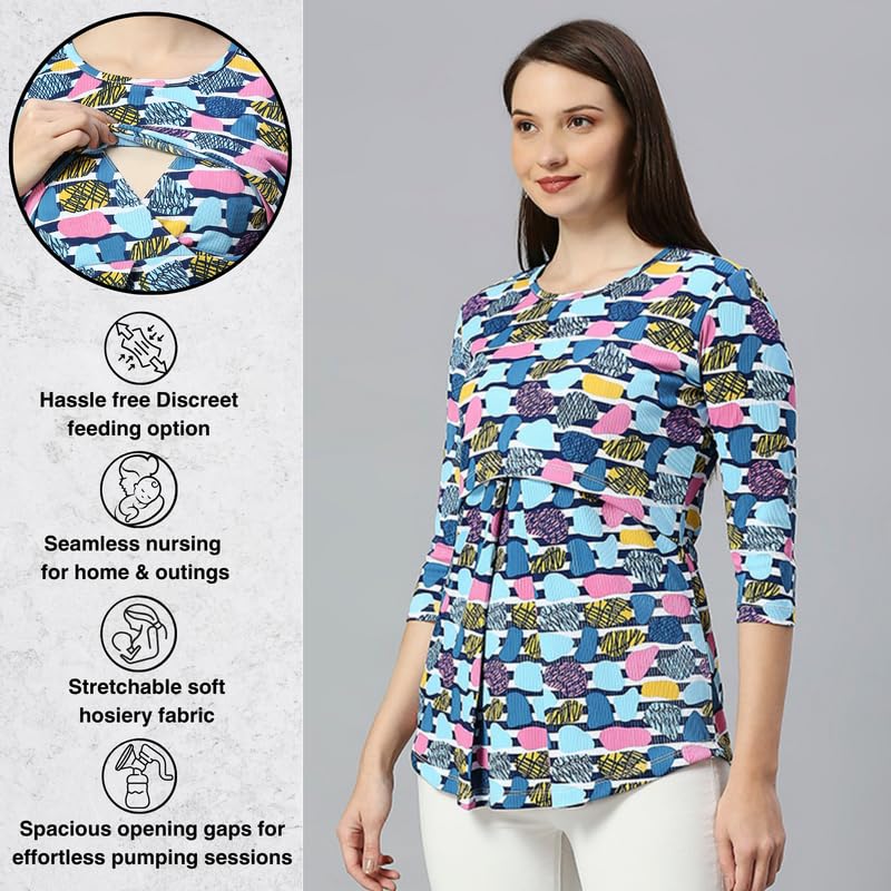 True Shape Maternity Tops for Women | Stylish Zipless Feeding Tunic Shirt with Breastfeeding Access in Knitted Hosiery for Pre & Post Pregnancy(TST-150-XL, Denim Blue) 1