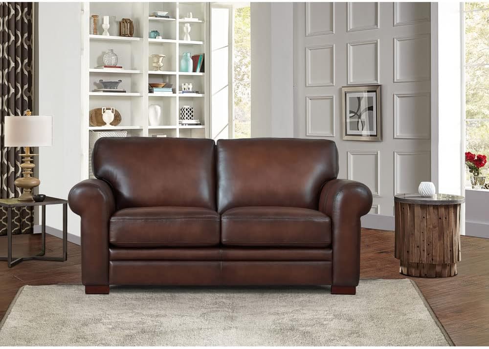 Hydeline Brookfield Top Grain Leather Sofa Loveseat and Chair Set, Caramel Brown, Feather Down, Memory Foam and Springs Seating