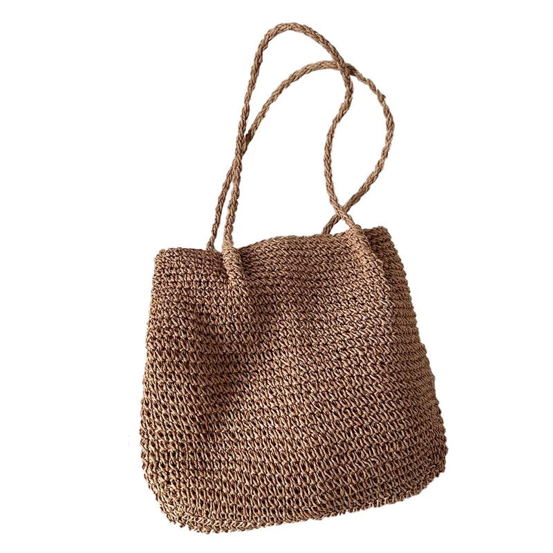 Sac en paille fait main pour femme : grand fourre-tout de plage tressé avec poignées