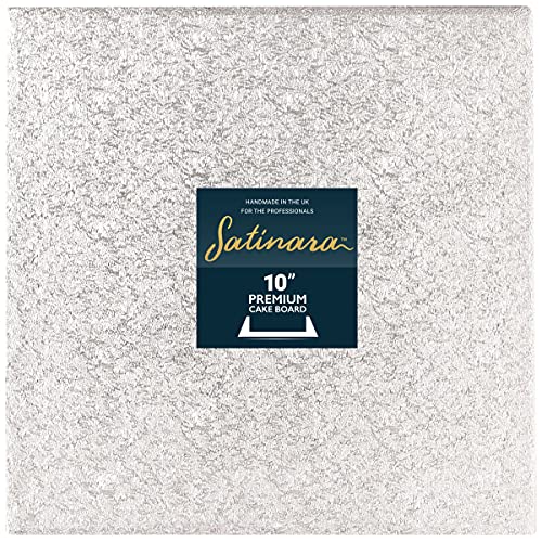 Satinara 10 Cake Board, Luxury Cake Drum, Individually Wrapped, Silver Foil Covered, 12mm thick - 10 Inch Square, Single