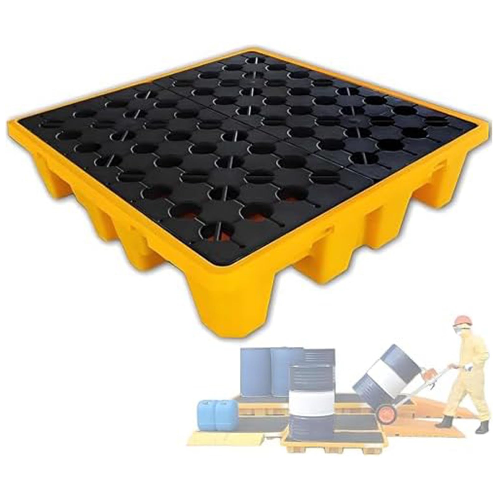 XUFWANYE Spill Containment Pallet with Drain, Anti Slip Plastic Containment Tray 67×67×15cm(26.38×26.38×5.91in)