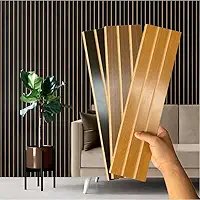 Kit 20 Placas Painel Ripado Decorativo Placa Adesiva 45x11 Revestimento de Parede em 3 cores (FREIJÓ)