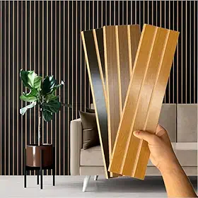 Kit 20 Placas Painel Ripado Decorativo Placa Adesiva 45x11 Revestimento de Parede em 3 cores (FREIJÓ)