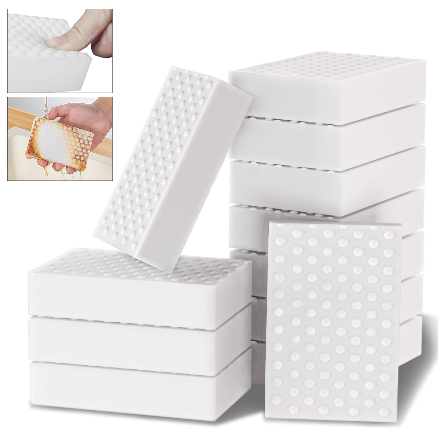 Pack of 2 Magic Eraser Sponge for Home, Multi-Surface Cleaning Sponge, Magic Cleaning Sponge for Kitchen, Bathroom, Bathtub, Sink, Wall Cleaner, Furniture (White)-image-2