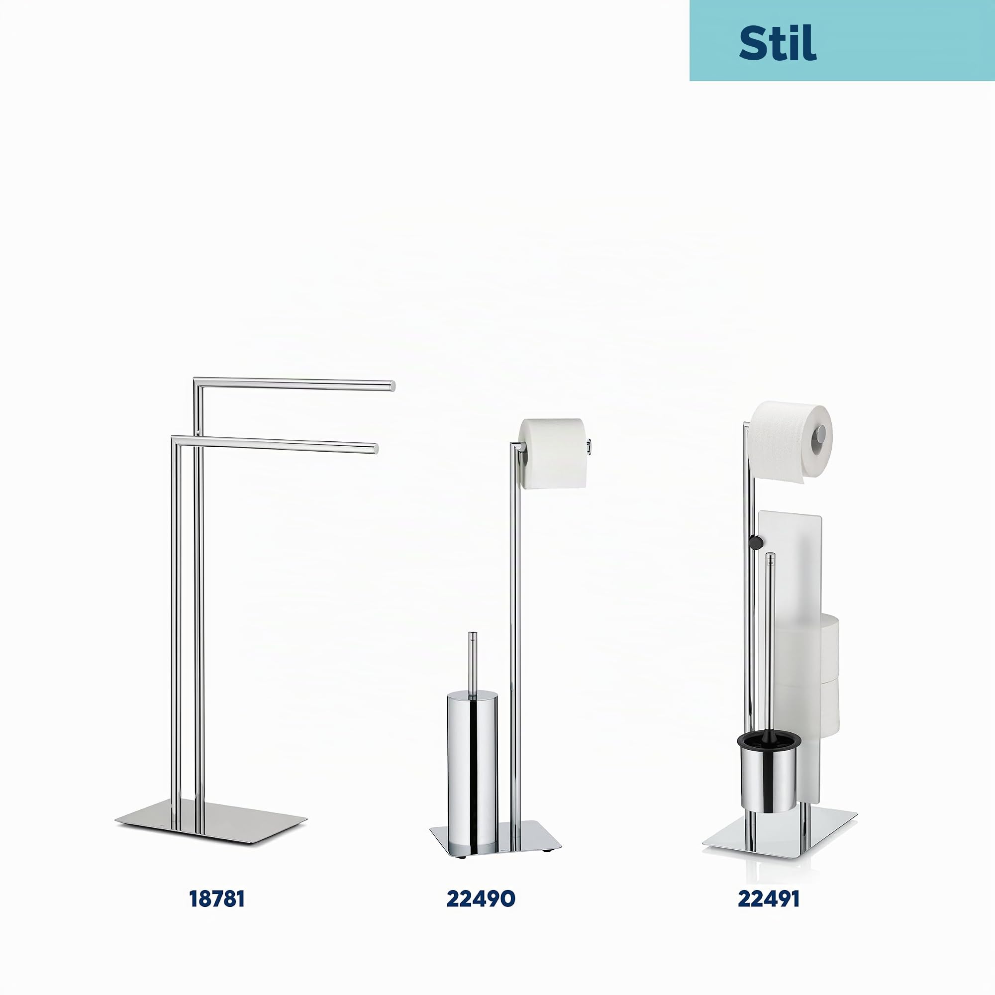 kela WC Garnitur mit Toilettenpapierhalter und Bürstentopf 71cm, Toilettenbürste mit geschlossenem Klobürstenhalter STYLE, Metall glänzend