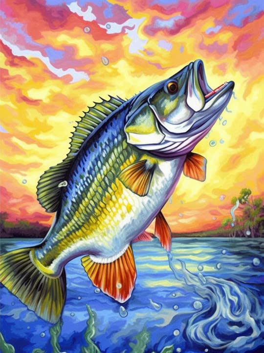 Bimkole 5D Diamond Painting Kits Oil Painting Fish, Full Drill Animals DIY Rhinestone Embroidery Set Paint with Diamonds Art by Number Kits Cross