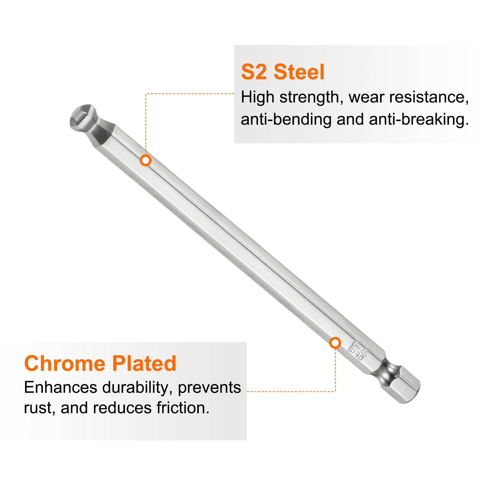 Aramox 4-teiliges Sechskant-Bit-Set – Magnetisch, Kugelkopf, Metrisch (H3-H6), 1/4'' Schaft, Aus Stahl