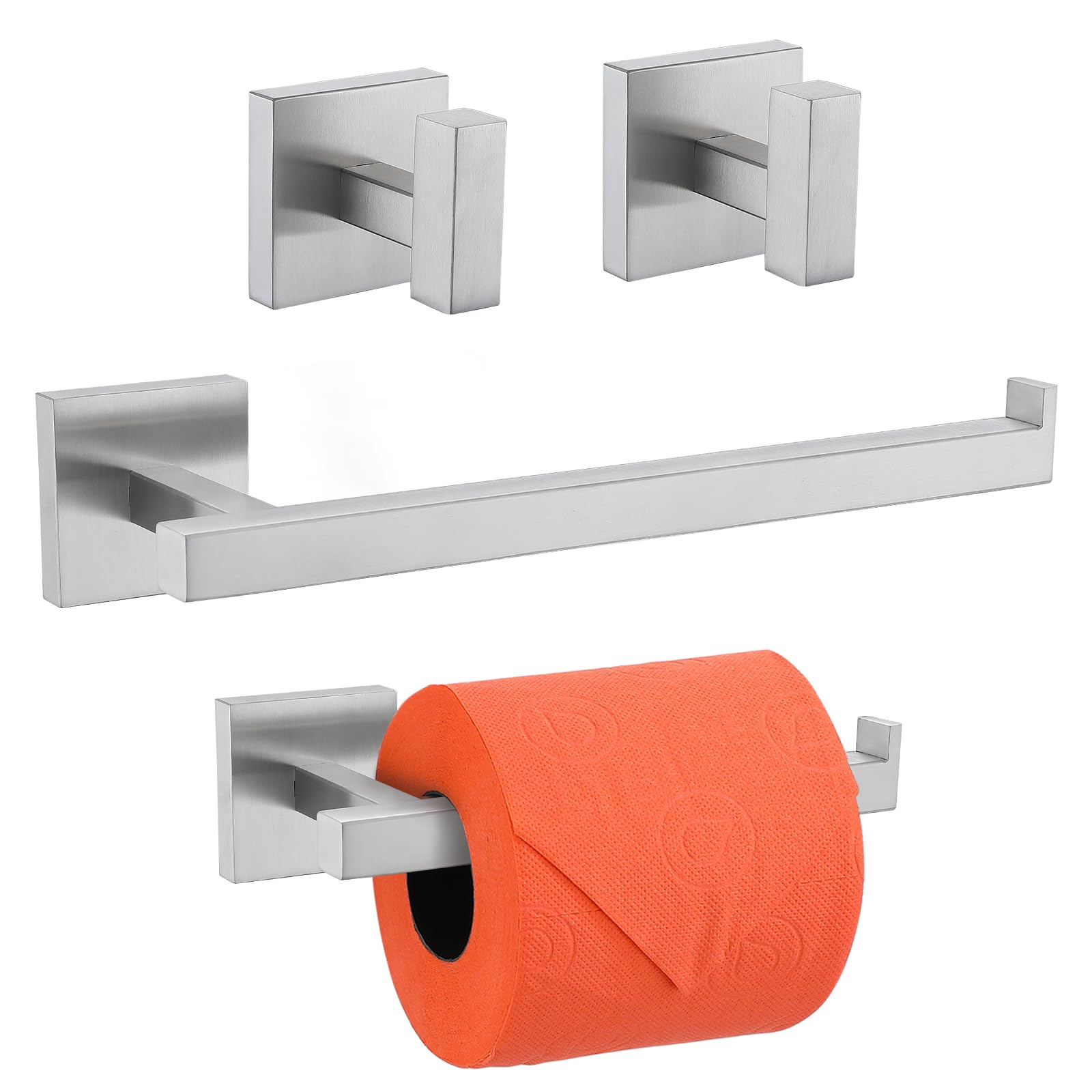 TURSBathroom Hardware Set, Towel Ring & Bar, Hand Towel Hanger, Toilet Paper Holder, Robe Hooks - Stainless Steel (Glossy), Chrome (Brushed)