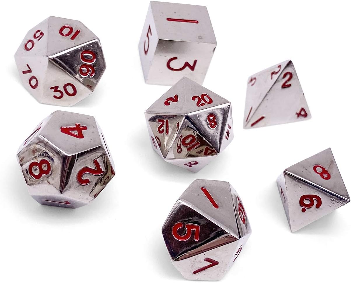 Amazon.com: Set of 7 Lycanthrope Silver Full Metal Polyhedral Dice by ...