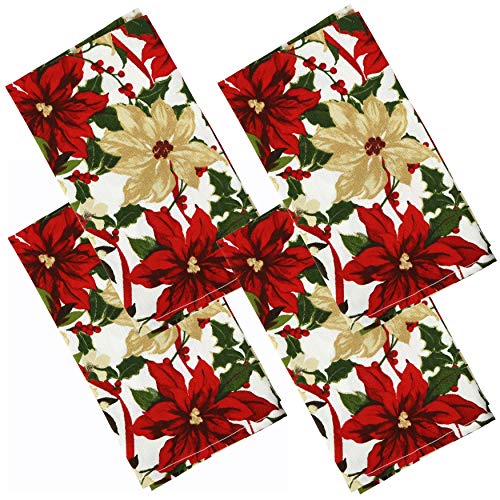 Iconikal 17 x 17-Inch Printed Cloth Dinner Napkin, Poinsettia, 4 Pack