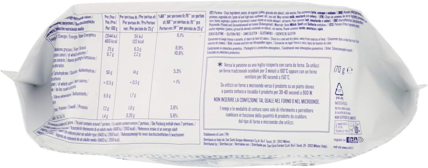 Italian Gourmet Il Cartoccio Patatine croccanti Kartoffelchips 12 x 170g | Snack salato in sacchetto, goldgelb fritti per aperitivo con gusto rustico, Gesamtnettogewicht 2,04 kg + Kostenlos Polpa 400g