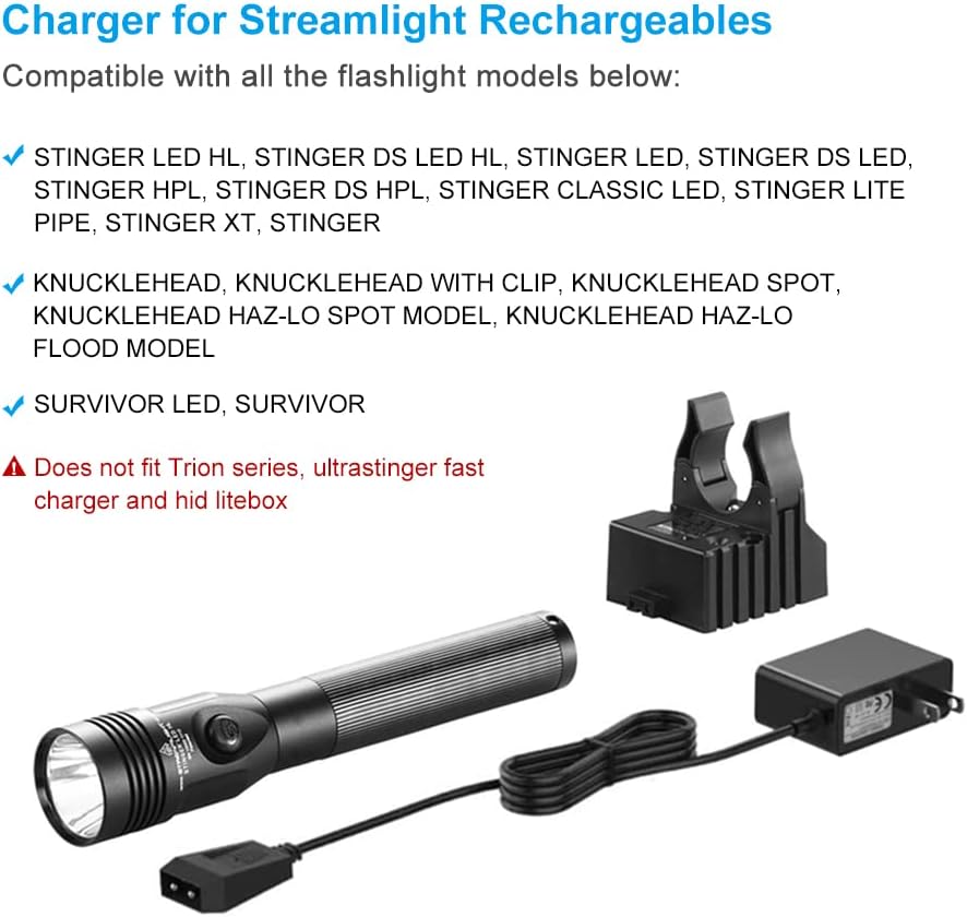 for Streamlight Charger Cord, Streamlight Stinger Flashlight Charger Base Cord for Streamlight Strion LED HL, Stinger HP, Stinger HPL, Survivos Rechargeable Battery