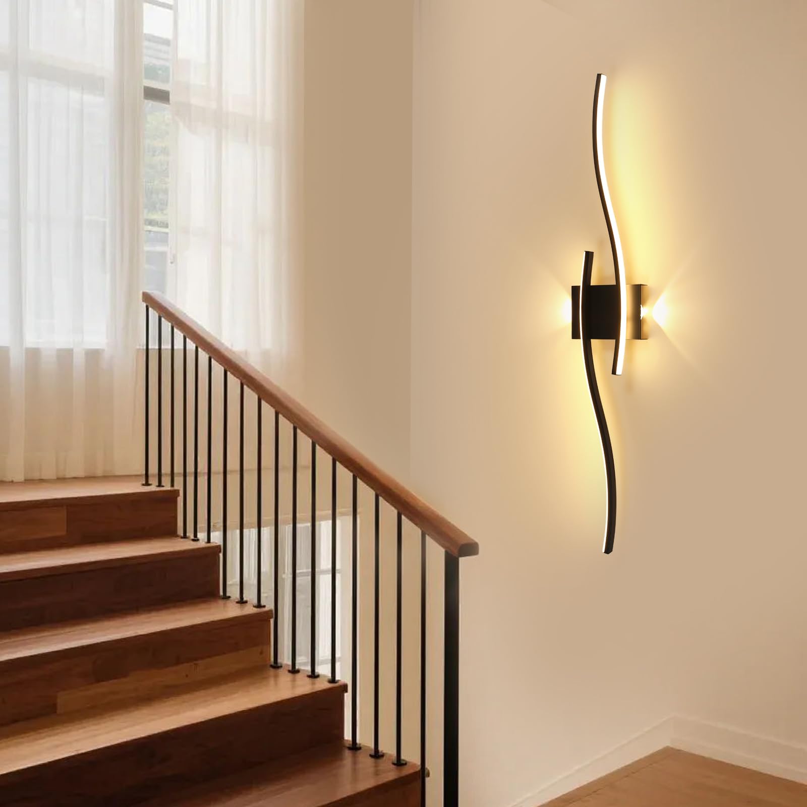 Goeco Applique da Parete Interno Dimmerabile 89CM 29W 3250LM Nero | 3000K-6500K Lampada da Parete LED con Telecomando Illuminazione Lunga con Funzione Memoria per Soggiorno Camera da Letto