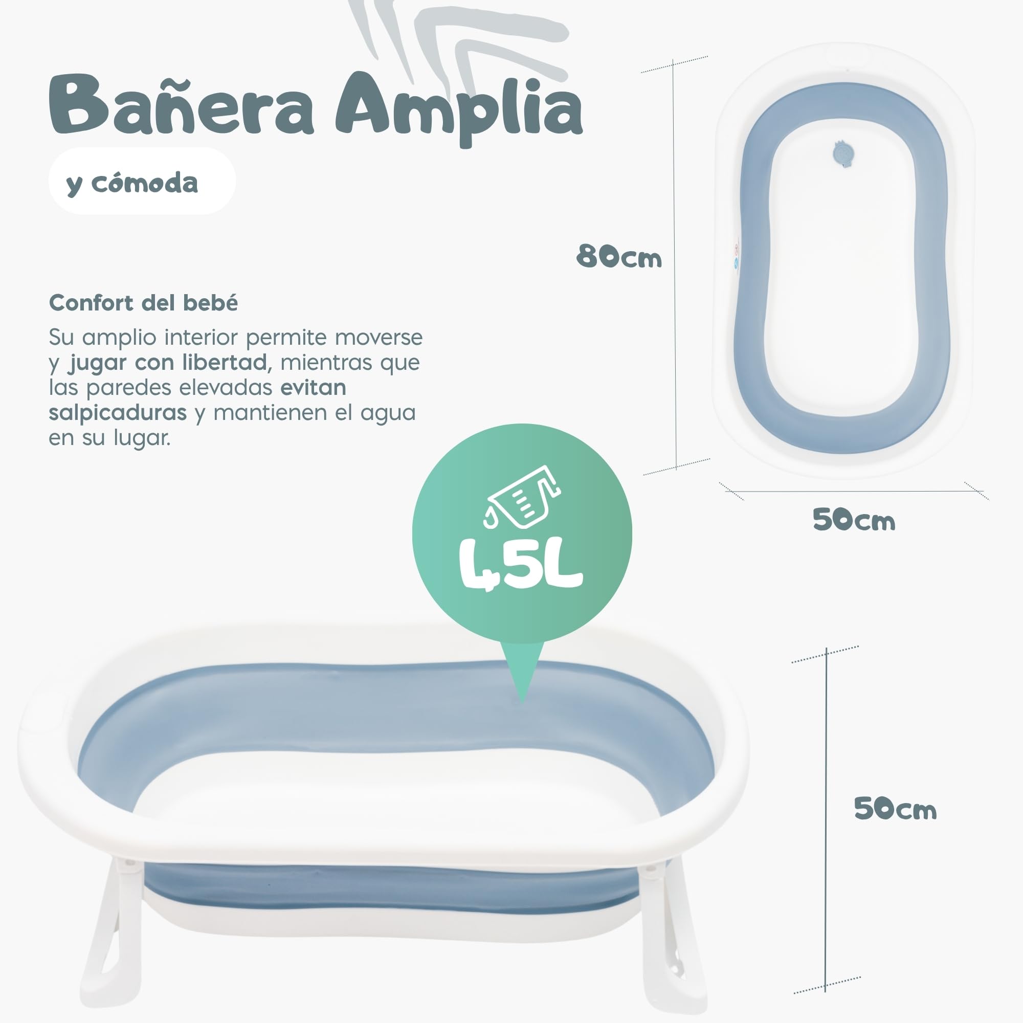 ALMAR Baby Bañera plegable bebé hasta 24 meses Gris plegado compacto con patas antideslizantes para recien nacido doble plegado — view 5
