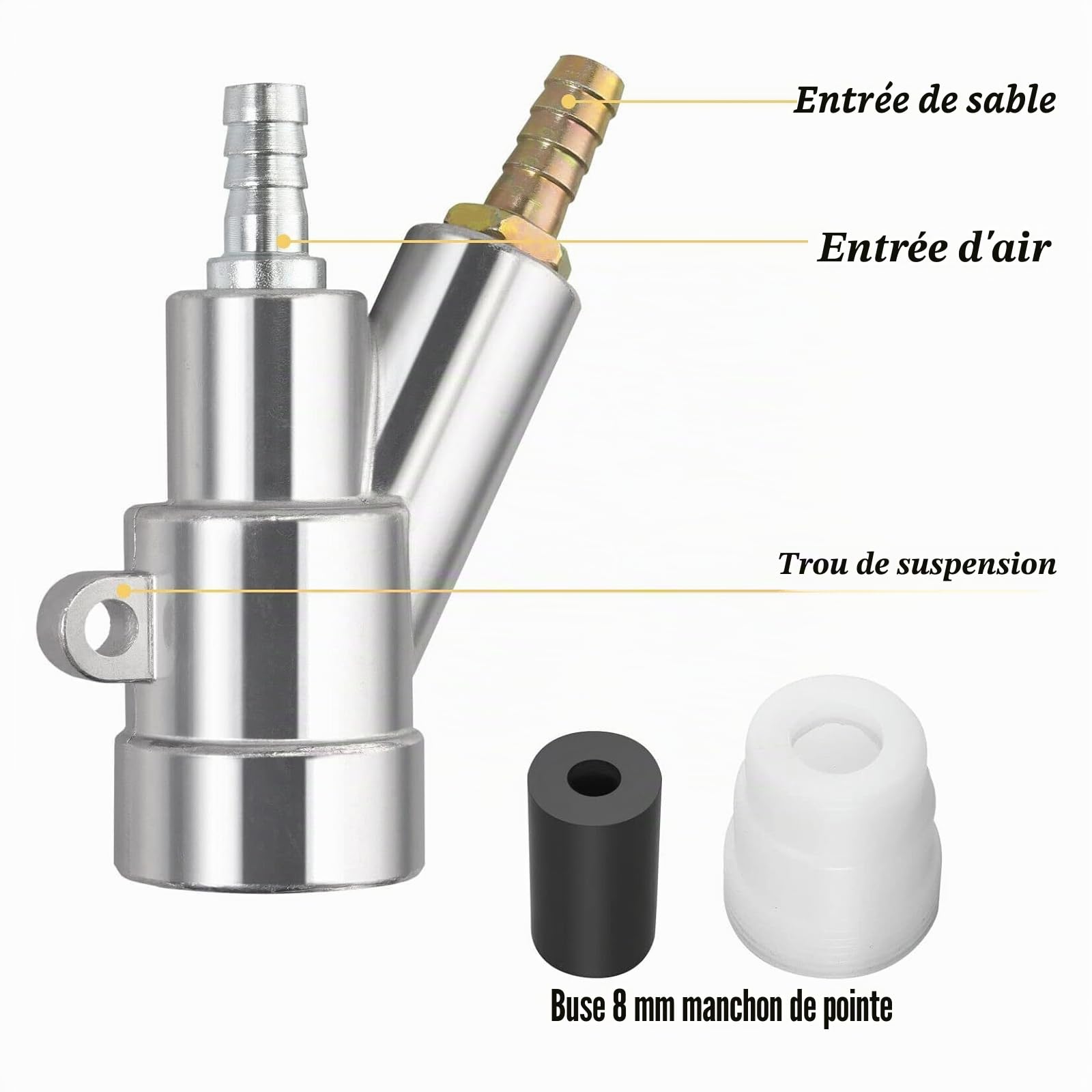 Pistolet de Sablage à Air Pistolet de Sableur Kit Outil de Pistolet de Sablage avec une Buse de Sableur en Carbure de Bore de 8mm Buses de Sablage pour Pièces d'Armoire de Sablage Abrasif