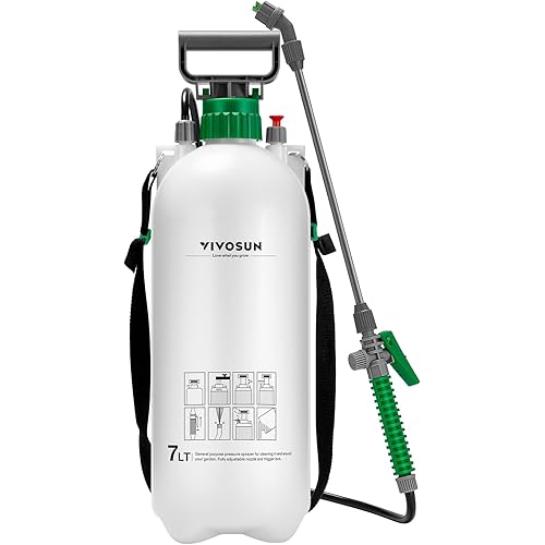 VIVOSUN 1.8 Gallon Pump Pressure Sprayer, 7L Pressurized Lawn & Garden Water Spray Bottle with 3 Water Nozzles, Adjustable Shoulder Strap, Pressure Relief Valve, for Plants and Cleaning