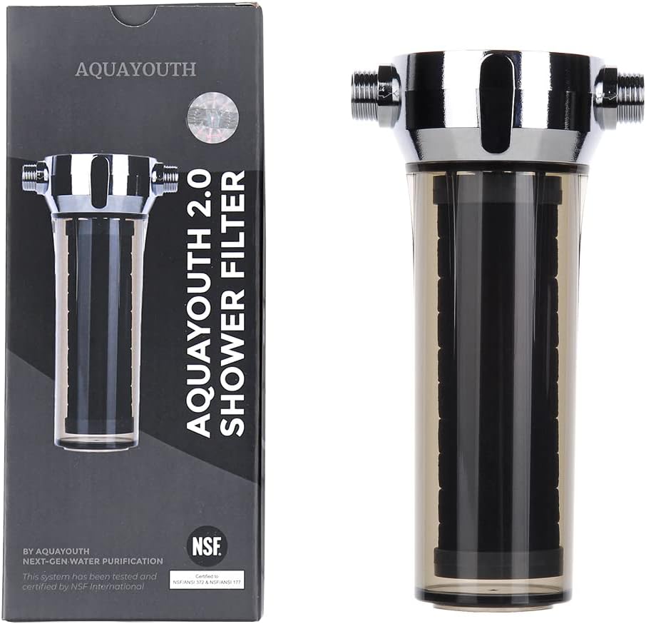 AQUAYOUTH 2.0 Carbon Shower Head Filter System | Removes Chlorine, Heavy Metals, And More | Great For Dry Skin/ Hair, And More | NSF Certified