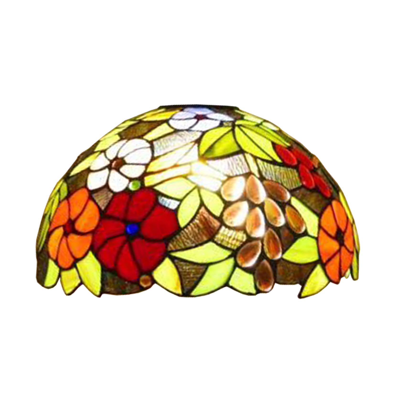 SaryEdge 12" Grape Lamp Shade Replacement Only Tiffany Stained Glass Lamp Chimney, Traditional Handmade Flower Green Leaf Crystal Beads Cover Accessories for Arched Floor Lamp Torchier，Flower