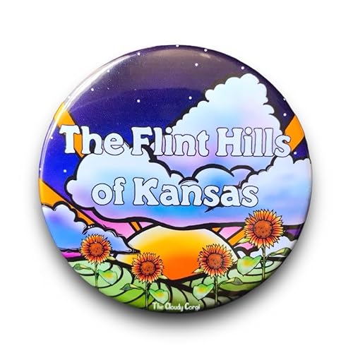 Flint Hills of Kansas Sunset Pinback Button, Retro Midwest Art Gift, Handmade Accessories 2.25