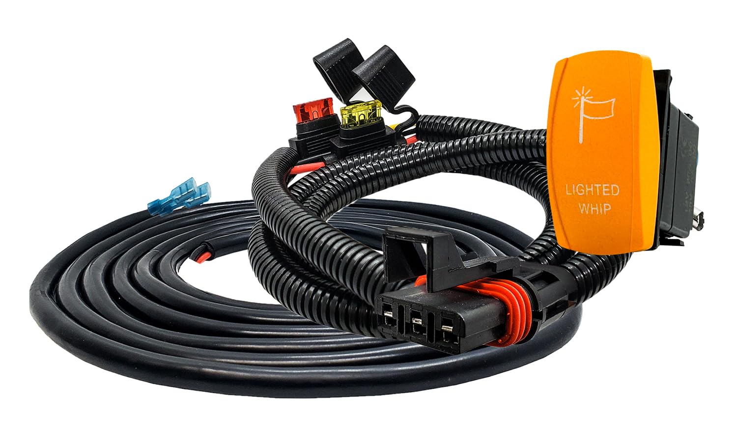 OZ-USA Lighted Whip On/Off Yellow Rocker Switch with Pulse Power Busbar Plug Wiring Harness Compatible with Polaris RZR Xpedition ADV Turbo Pro Ranger Crew General XP