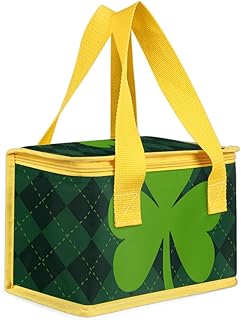 St. Patrick's Day Shamrocks Clovers Paid Lunch Bag Insulated Reusable Small Lunch Box Leakproof Cooler Lightweight Tote Bag with Handle for Work Office Picnic Beach Sports