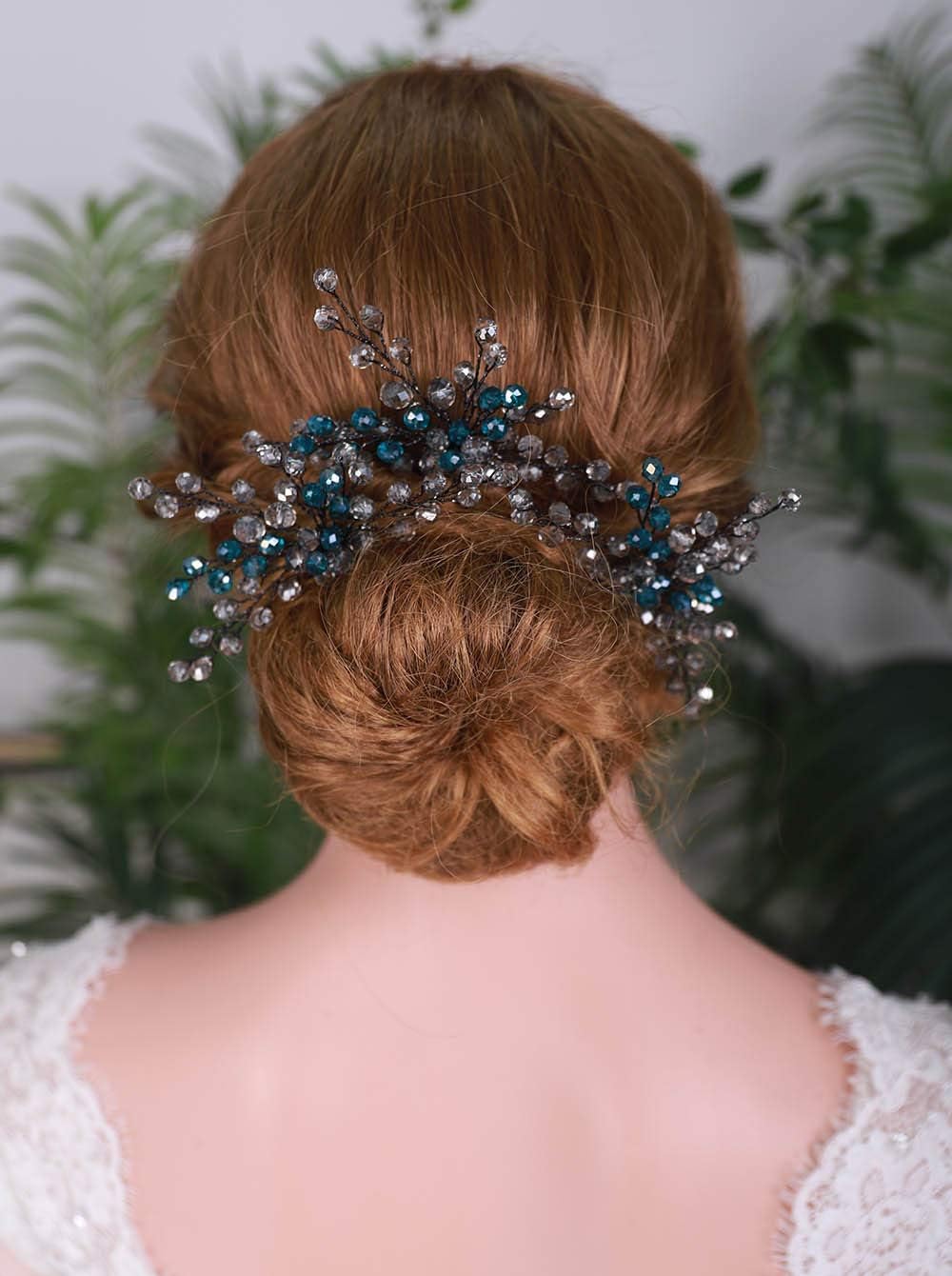 YERTTERWedding Set of 3 Peacock Blue Hair Pins Wedding Hair Pins Bride Crystal Headpiece Women Hair Pins Clip Bridal Hair Pins Wedding Accessories