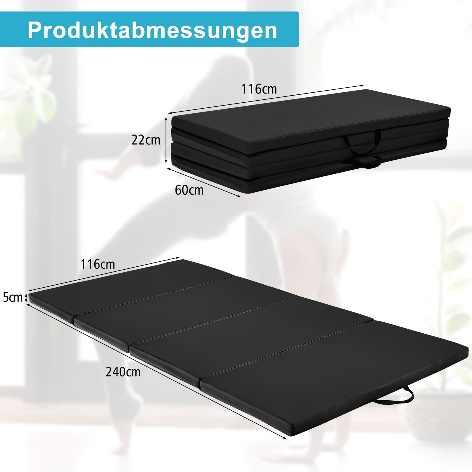 COSTWAY 240 x 120 x 5 cm Weichbodenmatte, Gymnastikmatte klappbar, Yogamatte mit Klettverschluss und 2 Tragegriffe, Turnmatte, Klappmatte, Fitnessmatte für Gymnastik, Yoga, Training Zuhause