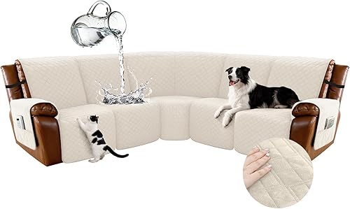 Miniatura 99 de Arfntevss - Fundas impermeables para sofá seccional reclinable en forma de L, funda antideslizante lavable para sofá reclinable, juego de fundas en