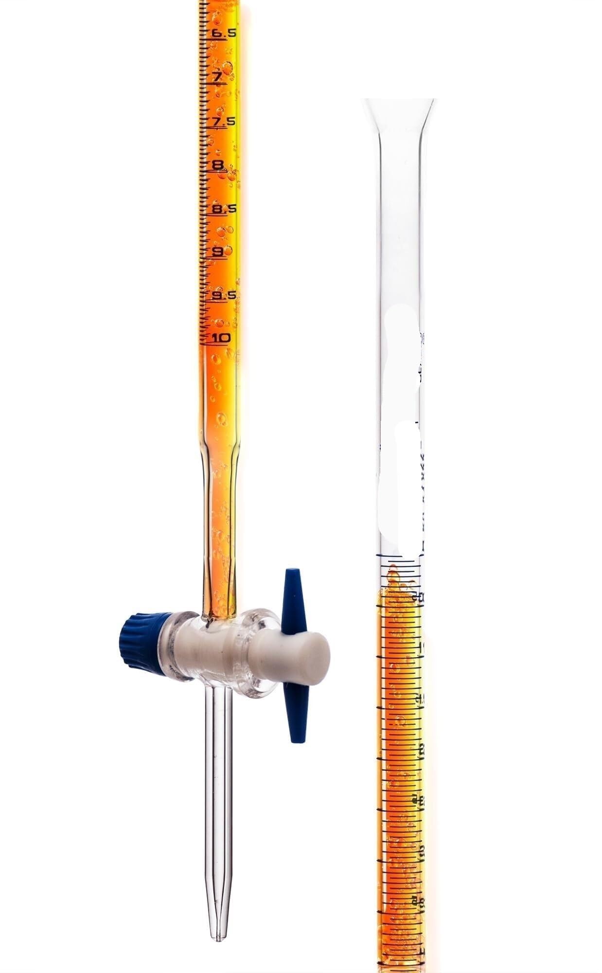 Buretta di Precisione Classe A con Rubinetto PTFE, Capacità 10ml, Suddivisioni 0,05ml, Vetro Borosilicato