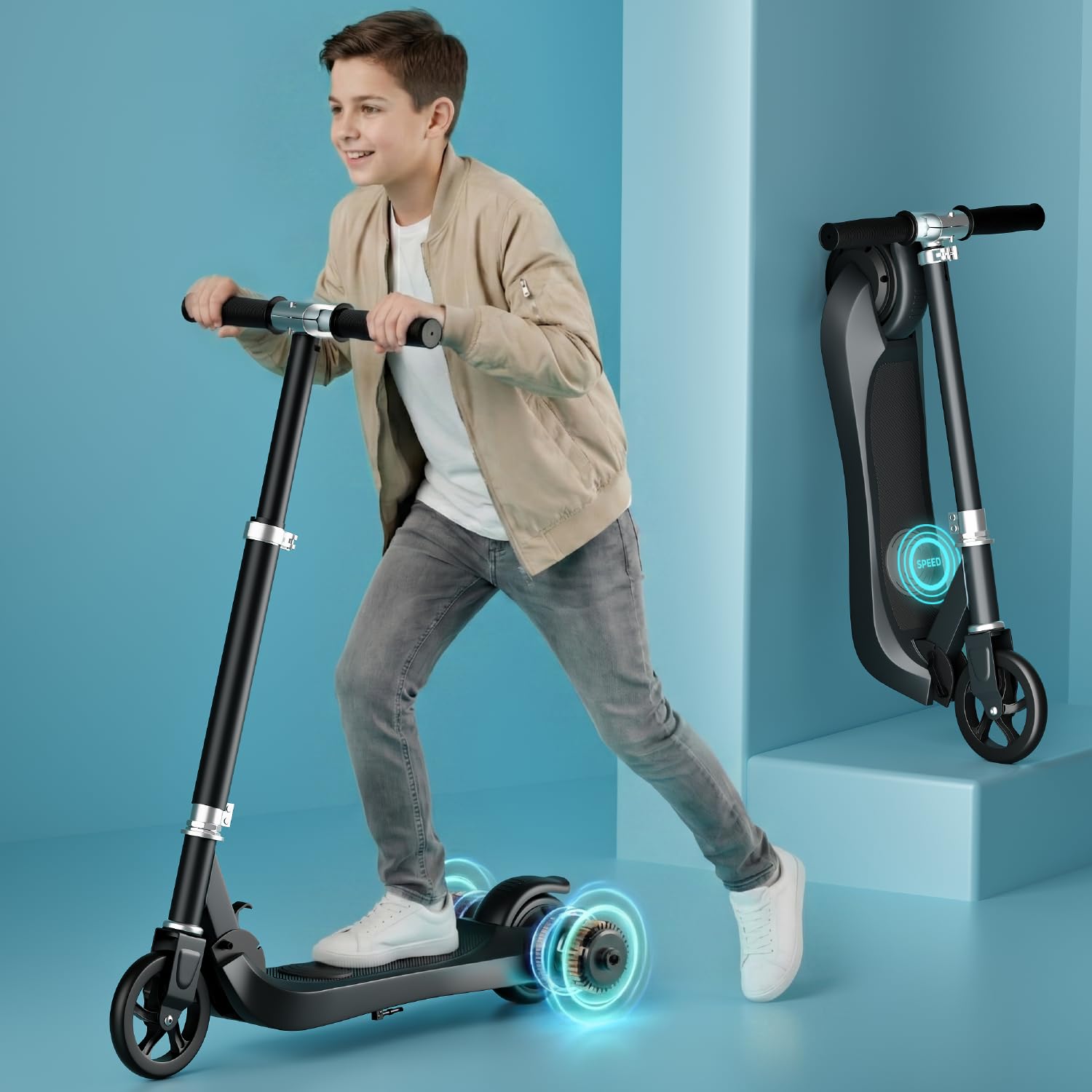 Lifelong Kids Electric Scooter for 6-12 Years Age | with Rechargeable Battery, Adjustable Handle Height & Foldable Design | Safe Kids Scooter with Anti-Slip Deck (Black)-image-17
