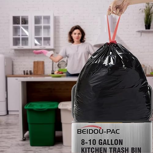 Miniatura 6 de BEIDOU-PAC Bolsas de basura de 8 a 10 galones, 60 unidades a granel, bolsas de basura multiusos negras y sin perfume para negocios, hogar, baño,