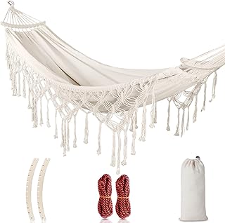MOSFiATA Backyard Hammock with Tassels Max 500lbs Canvas Fabric Bohemian...