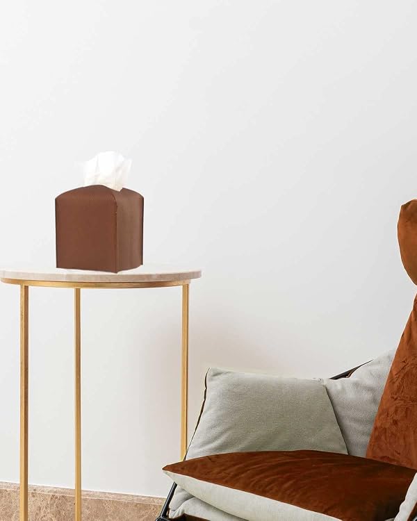 Leather Tissue Box Cover Square – [JESMINI, Brown] Modern PU Leather Cube Tissue Box Holder Decorative for Bathroom Vanity Countertop/Night Stands/Office Desk, 5x5x5 by JESMINI - Image 6