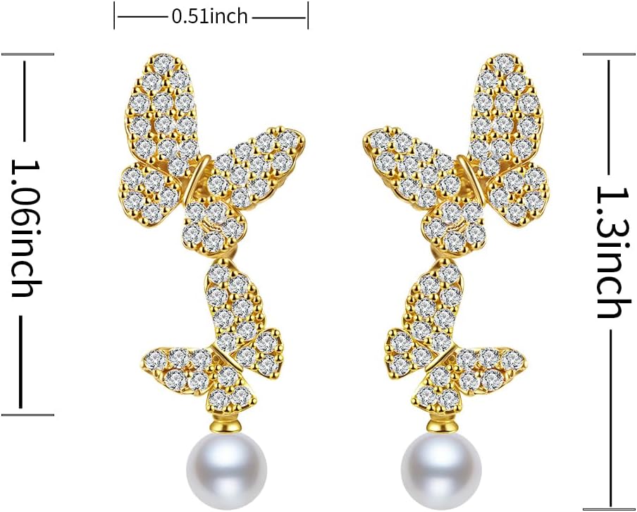 14K Gold Plated Butterfly Stud Earrings - Comfortable Lightweight Design with Secure Butterfly Backs, Cubic Zirconia Bow Posts Jewelry Gifts for Women - Image 5