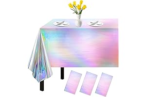 54" x 108" Iridescent Tablecloth Pack for Kids Birthday Party, Table Covers for Buffet Table