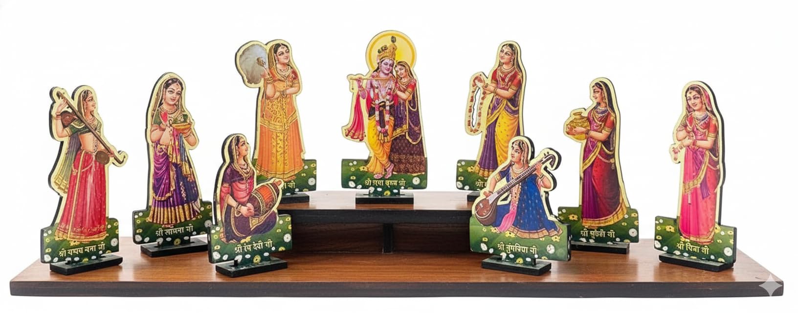 Radhe Creations ASHT Sakhi MDF Wooden Cutout Set with Stand | Radha Krishna Ashta Sakhi Decorative Showpieces | Hindu Religious Table Decor | Pooja Room & Home Decoration (Set of 8pcs, 5 inches)-image-11