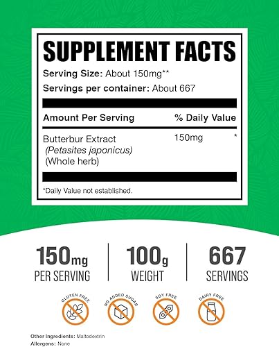 Miniatura 2 de BULKSUPPLEMENTS.COM Butterbur Extract Powder - Suplementos de mantequilla, suplemento antioxidantes, Butterbur 150 mg - Vegano y sin gluten, 150 mg
