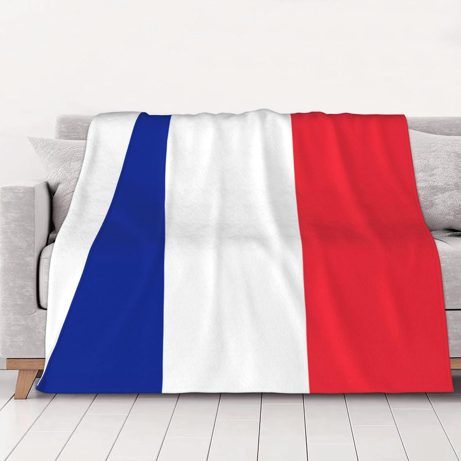 French Flag Fleece Plush Throw Blanket 50" x 60" - Cozy Fleece Throw Blanket for Bed, Couch, Travel & Camping, Black