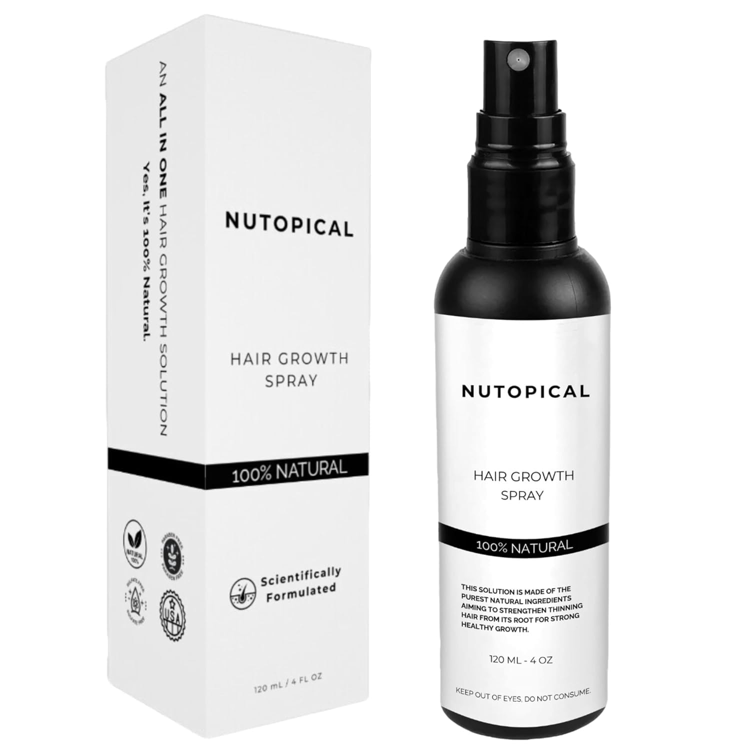 Hair Growth Spray for Thinning Hair, Hair Regrowth Treatment for Women and Men Made in USA, 4 Fl Oz
