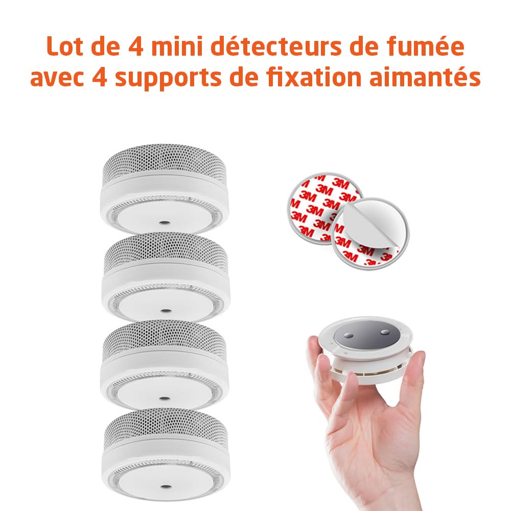 EVACUATE - Lot De 4 Mini Détecteurs De Fumée - Supports Aimantés
